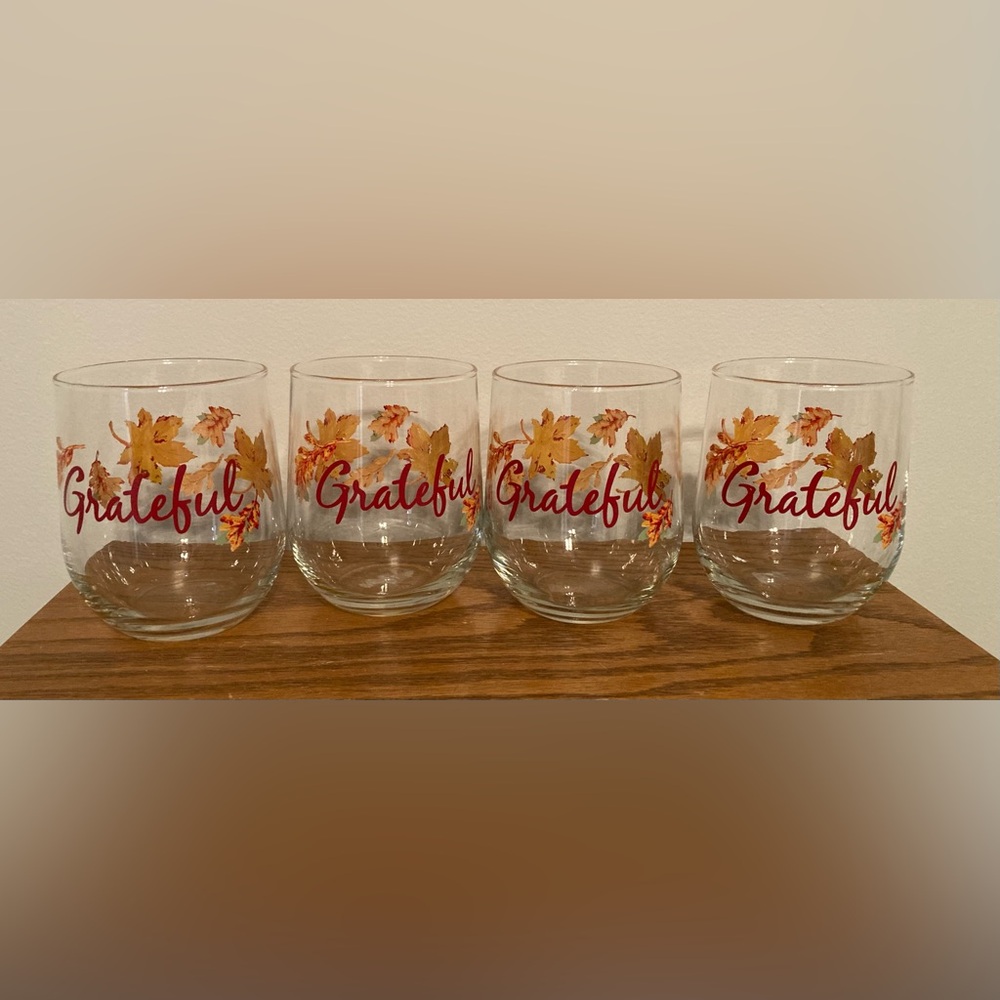New Grateful Autumn Leaves Set of 4 Glasses